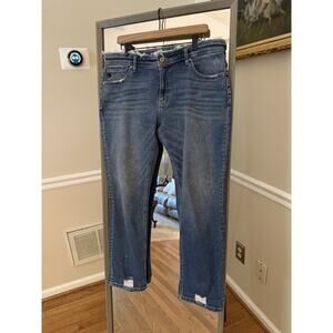 KanCan Women's Size 13/30 Raw Hem Distressed Mid Rise Dark Wash Fade